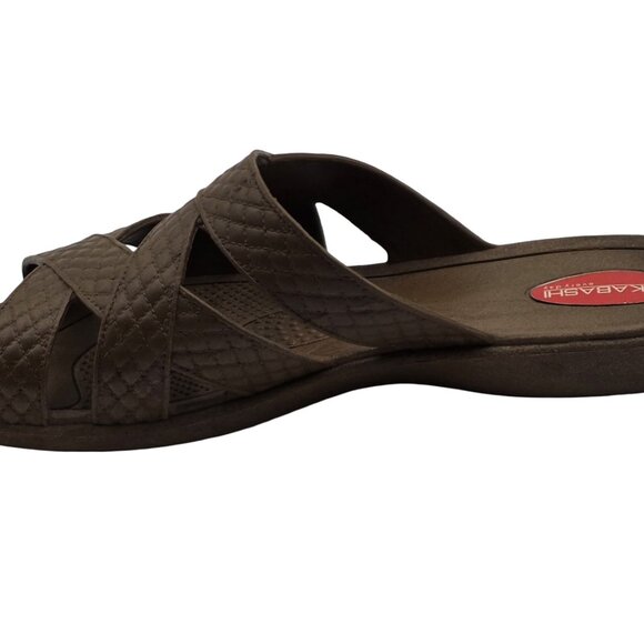 Women's - Okabashi Brown Cross Strap Slide Sandals, Size Large - Picture 12 of 12